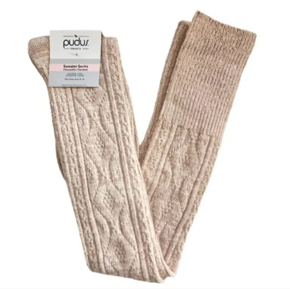 Pudus Women's Tan Thigh-high Sweater‎ Socks Shoe Size 6-10 NEW!
